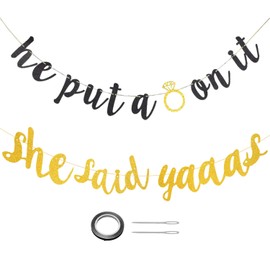 1Pcs Glitter Proposal Bunting, 1Pcs "She Said Yaaas" Glitter Bunting, "He Put Ring On It" Proposal Bunting, Proposal Party Decoration Bunting, Wedding Bunting Decoration