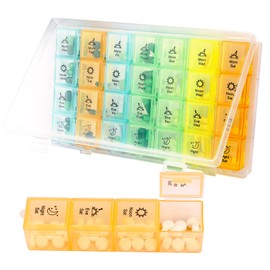 Tucorresi Organizador mensual grande de píldoras, Pastillero Semanal, 28 días organizador de pastillero por semana, dispensador de pastillas de 7 días 4 veces al día, Estuche de píldoras a prueba de humedad Puede contener vitaminas, suplementos, medicame