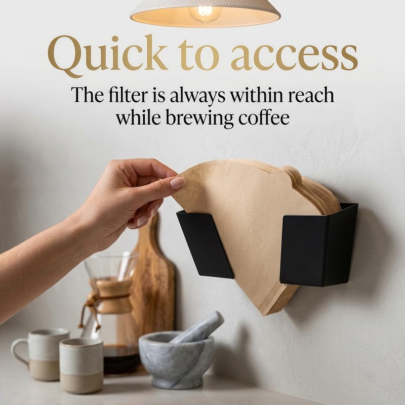 TAIANJI Wall-Mounted Coffee Filter Holder, Iron Cone Paper Rack, Black
