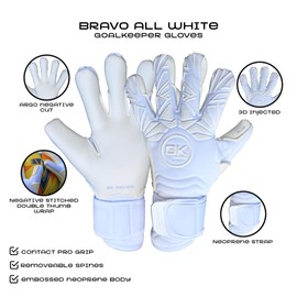 GK Saver Bravo W1 Argo Negative Cut Savefingers Giga Grip Football Goalkeeping Gloves|4mm Latex Anti-Slip Soccer Gloves (Bravo White YF 11)