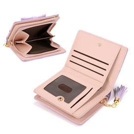 UTO PU Leather Wallet for Women Girls Card Holder Organiser Coin Bag with Tassel Zip Purse Zip Wallet Small Purse, 1096 unicorn purple, Modern