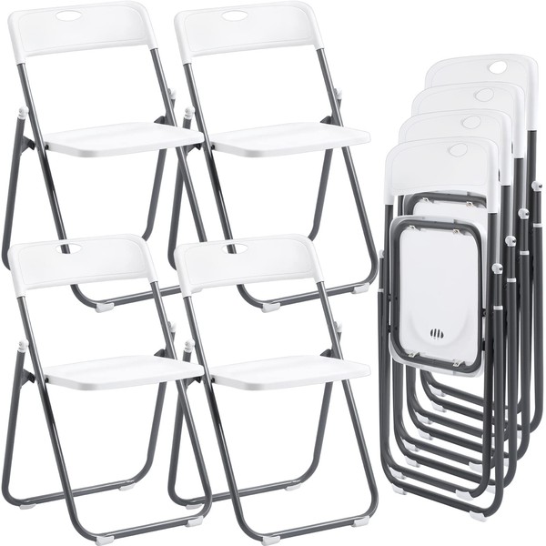 8 Pack 8 Pack Folding Plastic Chair with 330lb Capacity Stackable Folding Chair Portable Metal Foldable Chair Fold up Event Chairs for Office Dining Wedding Party Supplies Indoor Outdoor (White)