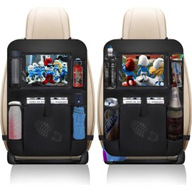 Backseat Car Organizer, 2 Pack Kick Mats Back Seat Protector with Touch Screen 10" Tablet Holder, Car Back Seat Organizer for Kids, Car Travel Accessories, Kick Mat with 6 Storage Pockets, Black