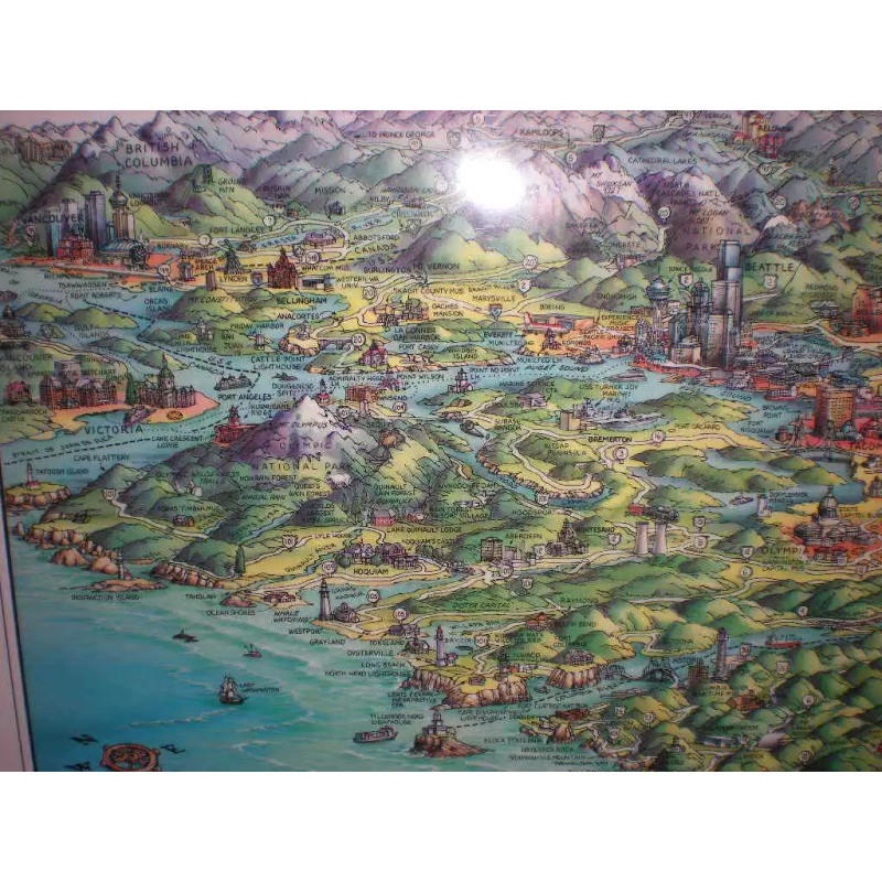 Laminated Poster Map Pacific Northwest - Unique Media, Artistic Illustration