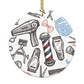Barber Shop Monochrome Style Christmas Ornaments Hanging Round Ceramic Ornaments Christmas Tree Ceramic Hanging Decorations Exquisite Decor for A Merry Christmas