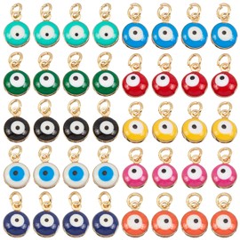 NBEADS 40 Pcs 18K Plated Gold Alloy Evil Eye Beads, 10 Colors Brass Enamel Pendants Mini Evil Eye Charms with Jump Ring for DIY Jewelry Earring Necklace Craft Making