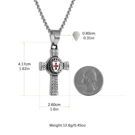 AsAlways Stainless Steel Knights Cross Templar Eternal Celtic Irish Knot Pendant Necklace, 22+2 Inch Chain (Sliver)