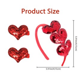 5 Pcs Valentines Day Heart Headband, Red Glitter Sequin Heart Hairpins, Glitter Valentine's Day Hearts Hair Accessories Set for Women Girls Wedding Party Valentine's Day Hearts Hair Accessories