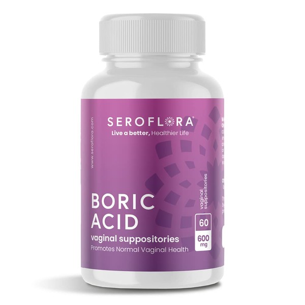 Seroflora Boric Acid Vaginal Suppositories 600 mg 60 Pack - Boric Acid Pills for Women - Feminine Health and Wellness Essentials - Vaginal Health pH Balance for Women - Supports Vaginal Odor Control