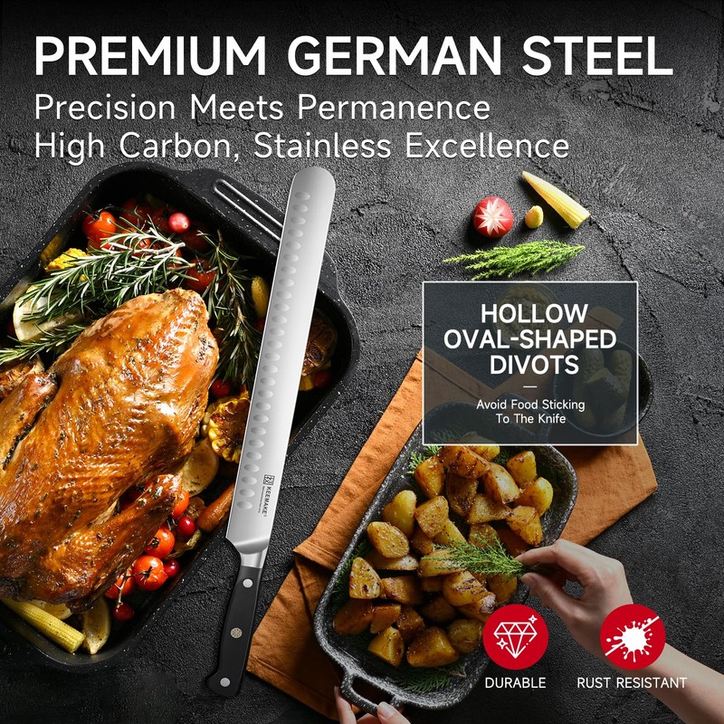 KEEMAKE Brisket Knife, 12 Inch Carving Knife, Razor Sharp German