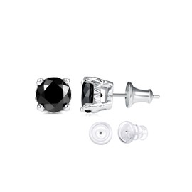 Womens Black Moissanite Tiny Earrings Silver Stud Everyday Comfy Second Hole Earrings for Men