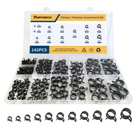Quevaeco 142PCS Spring Hose Clamps Assortment Kit, 6–20mm Small Automotive Fuel Line Hose Clamp, Spring Band Tube Clips for Air Line, Water Hose, Tubing Fixing, Car Hose & Silicone Pipe Clamps (Black)