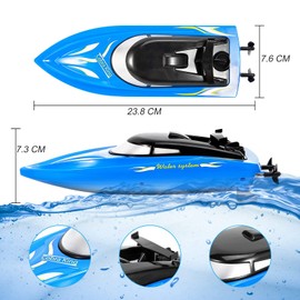2-Pack High-Speed RC Boats for Pools and Lakes - 10km/h 2.4G Remote Control Boats for Kids and Adults, Fast RC Boats with 4 Rechargeable Batteries (Blue+Yellow)