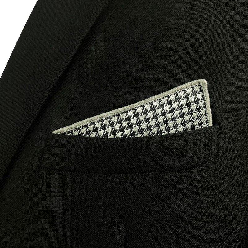 SHLAX&WING Checked Black White Handkerchieves Mens Pocket Square Silk Hanky