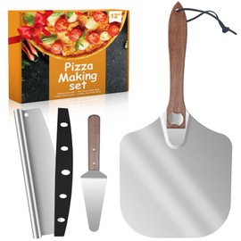 Pizza Peel Aluminum Pizza Spatula,14x 16" Metal Pizza Paddle with Foldable Wooden Handle,Pizza Rocker Cutter,Pizza Server,for Pizza Oven(Gift-Ready)