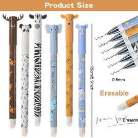 SKIPTHYBER Animal Erasable Ballpoint Pen, 6 Pieces Gel Pens Erasable Black Cartoon Pen 0.5 mm Erasable Pen Set Gel Pens Erasable Pens for School Supplies Office Supplies Students