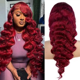 Burgundy Lace Front Wigs Human Hair 24 Inch 13x4 Body Wave HD Lace Frontal 13x4 Human Hair 99J Pre Plucked 150% Density HD Transparent Wine Red Colored Wigs Real Hair for Women with Baby Hair