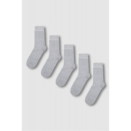 JAJU [JAJU] Men's Mid-Calf Cotton Socks 5-Pack_Melange Grey