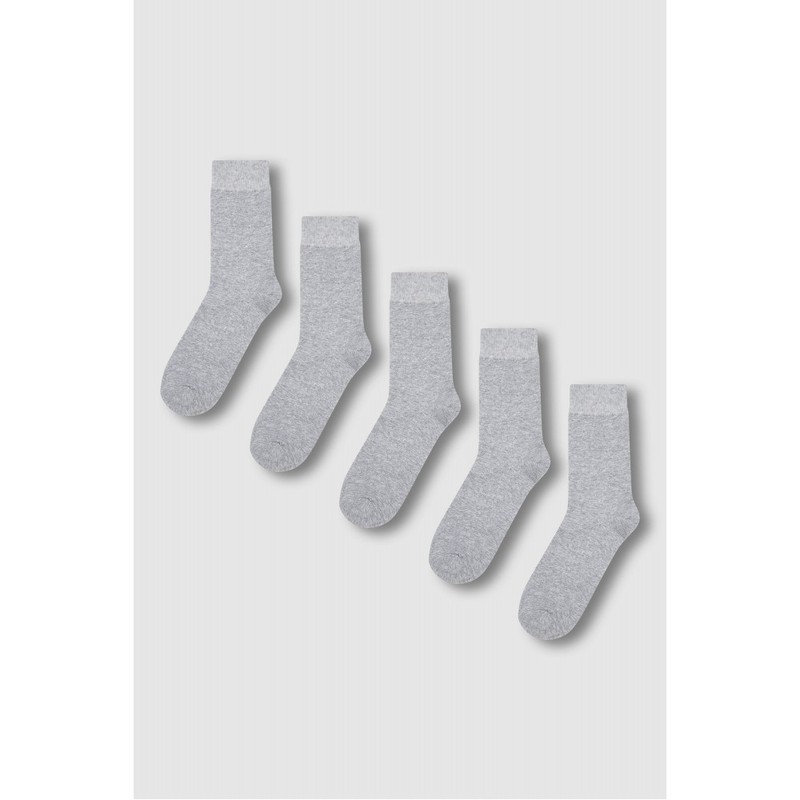 JAJU [JAJU] Men's Mid-Calf Cotton Socks 5-Pack_Melange Grey