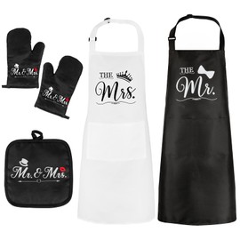 HOWAF Mr & Mrs Couple Aprons Set, Wedding Gifts for Couple Gifts Adjustable Kitchen Aprons for Women Men, Oven Gloves & Pot Holder, His and Hers gifts for Anniversary, Valentines, Engagement,Christmas