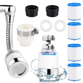 MplehDa 2 Pieces Water Filter for Tap, 360° Filter, with 4 Pieces Cotton Filter Element, Extension, Descaler Attachment Kitchen Bathroom (B)