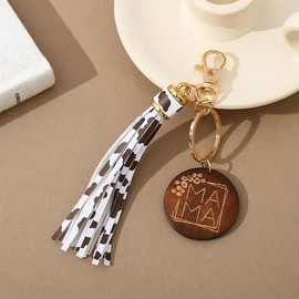 COLORFUL BLING MAMA KeyChain Leather Tassel Bracelet Holder Keyring Unique Bangle Accessory For Mom Mother's Day Gift-D
