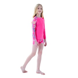 Ovovod Girls Swimsuit Two Piece Rash Guard Set for 4-14 Years UPF 50+ UV Protective Long Sleeve Swimwear