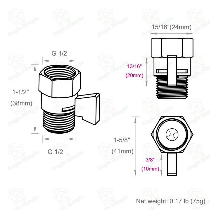 Angle Simple Shower Flow Control Valve, Brass Water Shut Off
