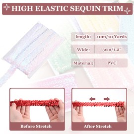 sourcing map 10m x 3cm Elastic Sequins Trim Flat Stretchy Sequin Strip Paillette Fabric Ribbon Band for DIY Crafts Sewing Dress Iridescent White