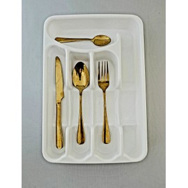 BLACK PEARL Utensil and Silverware Organizer tray for drawer with cover -Cutlery Flatware Organizer with lid - for kitchen drawer, BBQ, picnic, Covered flatware tray,5 Compartments - Plastic (WHITE)