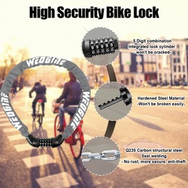 Bike Lock with Numbers and high Security Level, Bike Chain Lock, Bicycle Locks, 5 Digit Combination Lock for Bike, Bicycle, Scooter, Motorcycle, Door, Gate, Fence