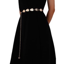 CHIC DIARY Metal Chain Belt Women's Fashion Elegant Waist Belt Gold Leaf Shape Waist Belt Dress Belt Decorative Belt, gold