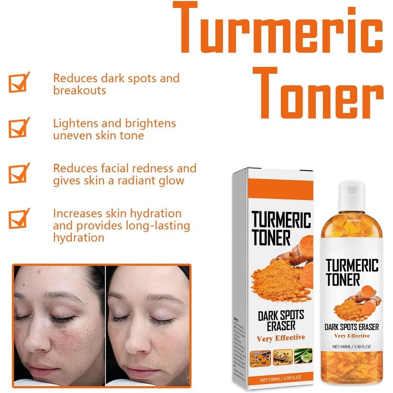 Tónico Facial de Cúrcuma Natural 2Pcs 100ml Suero Aclarante y