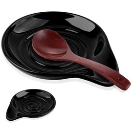 Ceramic Spoon Rest, Round Spoon Holder for Stove Top, Heat Resistant Kitchen Utensil Holder for Kitchen Counter, Spatula, Spoon or Tongs, Dishwasher Safe, Black