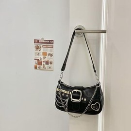 Cute Y2k Purse, Hand Bag Star Pattern Y2k Accessories Punk Style for Women Vintage Shoulder Bags (Black 2)