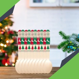 Concession Essentials Disposable Wooden Spoons, Compostable and Earth Friendly, 6.25 Inch Length. Christmas Design in Red and Green. Pack of 100 Spoons