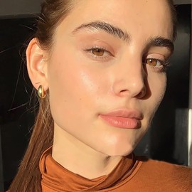 PICKBEAU Gold Chunky Hoop Earrings for Women Girls, 14K Gold Plated Silver Huggie Hoops Earrings Lightweight Classic Trendy Design, Yellow Gold, No Gemstone