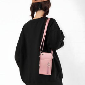 Viiotu Women's Nylon Crossbody Phone Bag, Small Cellphone Purse Cute with Zipper – Multi-Function Travel Handbag, Phone Wallet for Women, Soft Water-Resistant, Suitable for Phone PM (Pink)