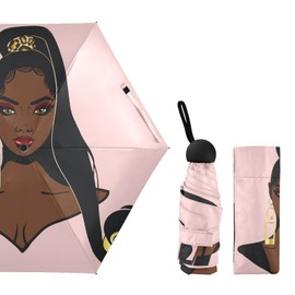 MRMIAN Afro African American Black Folding Umbrella for Rain Sun Travel Mini Lightweight Compact Umbrellas