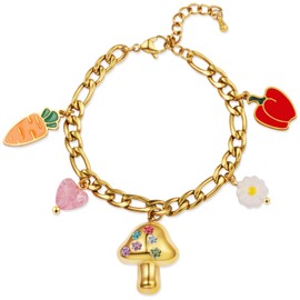 LCTrusttmor Gahna 18K Gold Mushroom Bracelet for Women, Non Tarnish Adjustable Women Charm Link Bracelets, Birthday Jewelry Gifts for Her