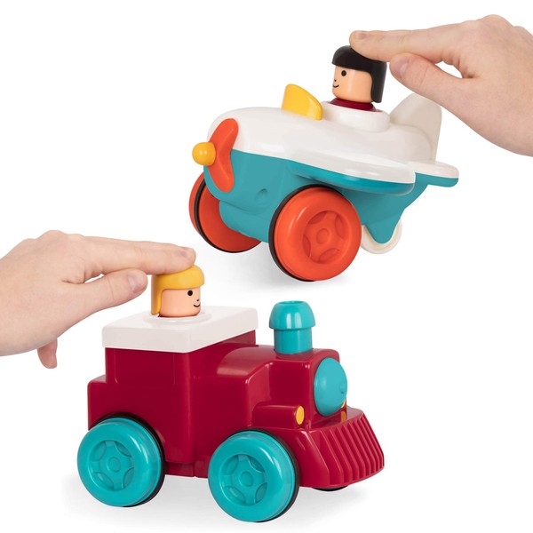 Battat – Wind-Up Vehicles – Pull-Back Cars – Toy Plane & Train Combo – Cause-And-Effect Toys – 18 Months + – Pump And Go Airplane + Pump And Go Train Engine