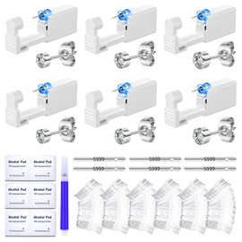 TKKUY 31 Pcs Ear Piercing Kit Ear Disposable Piercing Gun Kit 6 Pcs Self Piercing Gun with 2mm 3mm 4mm Cubic Zirconia Earrings Ear Stud with S999 Silver Ear Sticks Ear Covers Piercer Kit Tool Silver