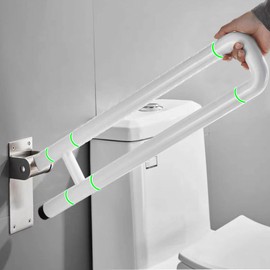 DITOSH 28 Inch Toilet Grab Bar Flip Up Stainless Steel with ABS Handicap Rails Load Capacity of 150 kg 330 lbs Grab Bars Toilet Rail Bathroom U Shaped and Wall Mount Safety for Injured Patients White