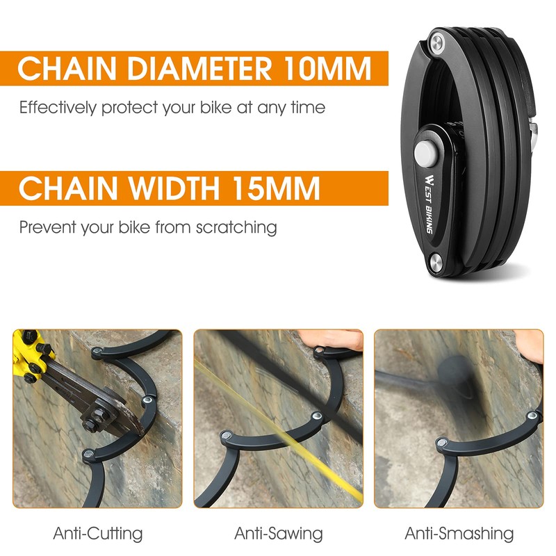 XIQI Folding Bike Lock, 85 cm Heavy Duty Alloy Steel,