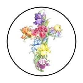handmade 48 FLOWER CROSS BAPTISM ENVELOPE SEALS LABELS STICKERS 1.2" ROUND FAVOR