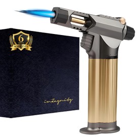 inZaynity Butane Torch Lighter - "The Beast" - Refillable Kitchen Torch with Safety Lock & Adjustable Flame - Butane Blow Torch Lighter for Creme Brulee, Welding, Soldering & Cooking (Gold Gun)