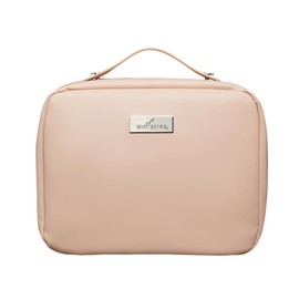 Large Capacity Makeup Bag for Women, Portable PU Leather Cosmetic Bag for Travel Daily Use, Waterproof Pouch Open Flat Toiletry Bag Storage Organizer with Handle (Pink)