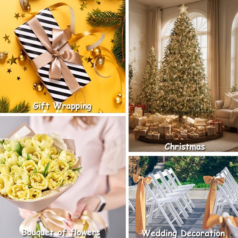 Champagne Gold Satin Ribbon 1 inch x 25 Yards, Fabric