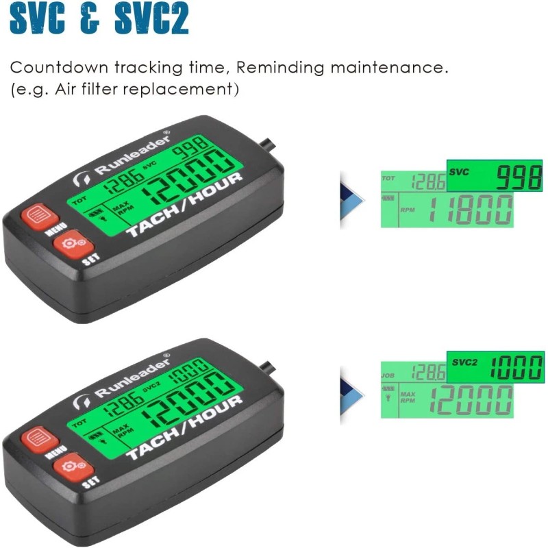 Runleader Digital Tach Hour Meter Self Powered Maintenance RPM Alert
