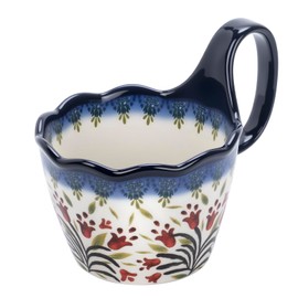 OZY Handpainted Soup Bowl with Handle,Ceramic Cereal Bowl Great for Soup, Ice cream, Fruits,Snack,Microwave &Dishwasher Safe (Polish Red Flower)